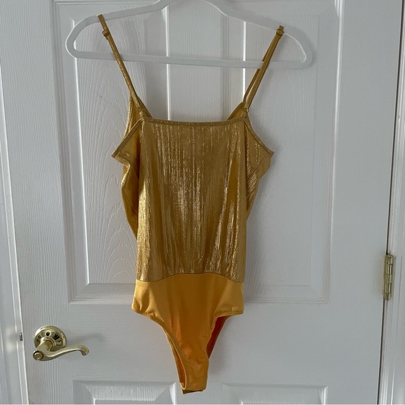 NWOT by the way Revolve Yellow Metallic Bodysuit - Picture 4 of 7
